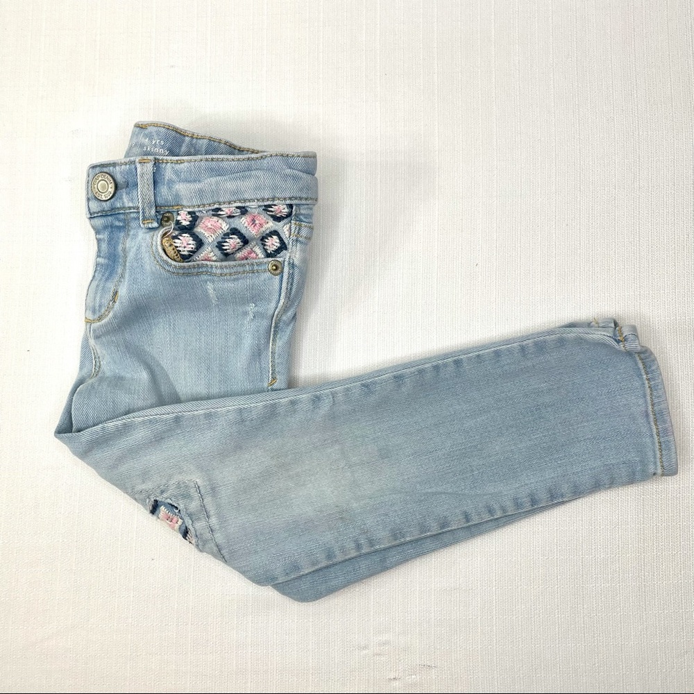 Gap Embroidered Pink / Blue Straight Leg Light Wash Jeans 4 Years